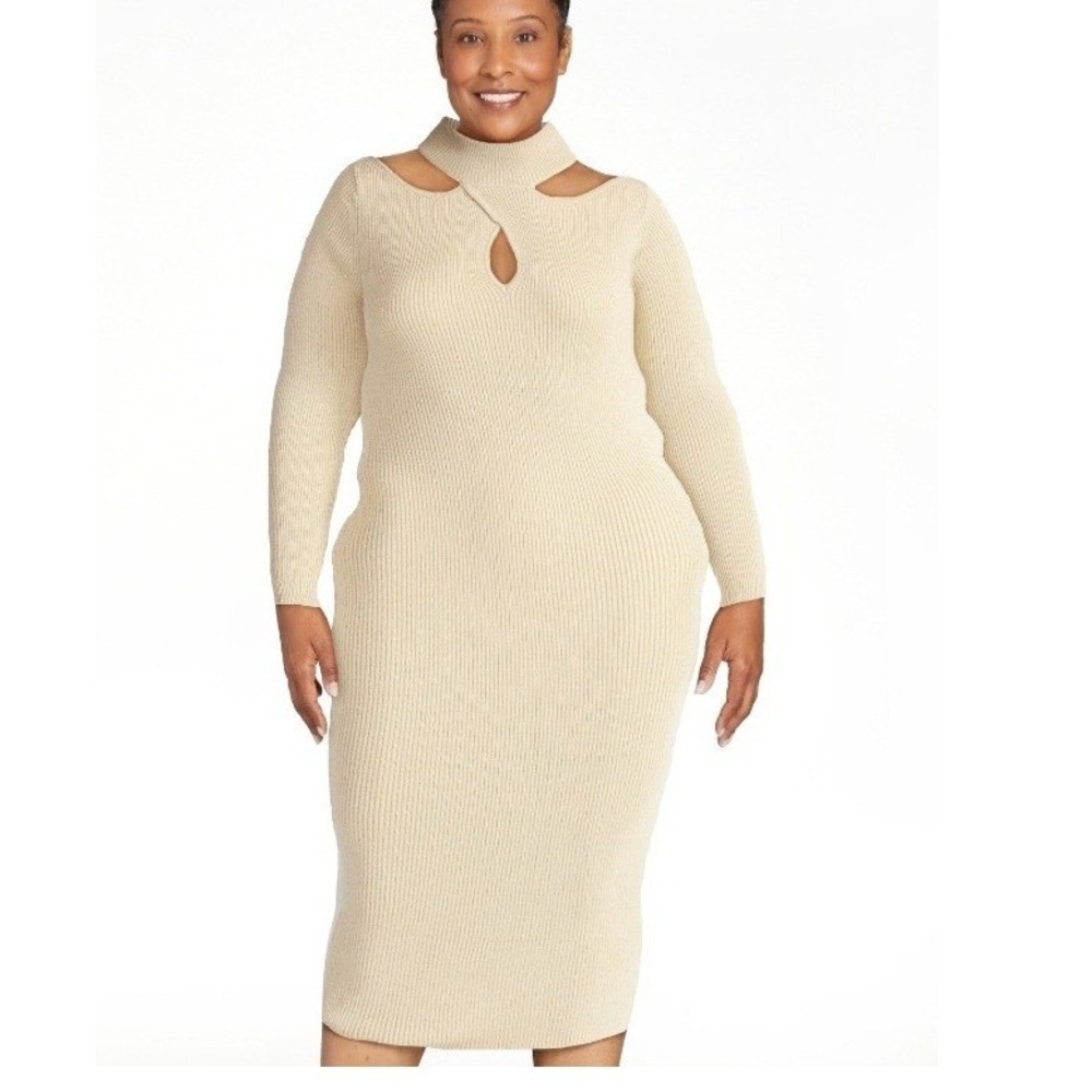 Sofia Vergara Womens Twist Front Sweater Dress Cream Lurex Size 22 XXXL